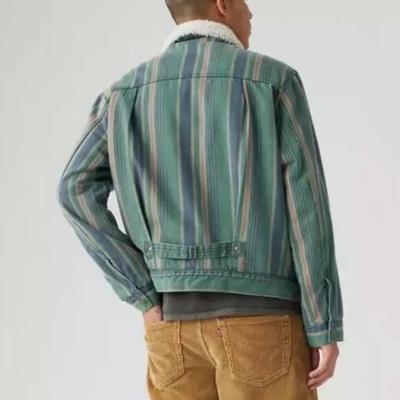 Levi's Premium Type 1 Sherpa Trucker Jacket Matlock Stripe Python Green NWT - Picture 6 of 16